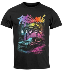 Neverless Print-Shirt Herren T-Shirt Miami Beach USA Rosa/Schwarz