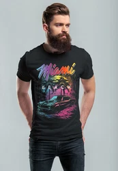 Neverless Print-Shirt Herren T-Shirt Miami Beach USA Rosa/Schwarz