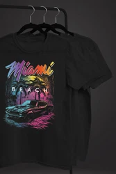 Neverless Print-Shirt Herren T-Shirt Miami Beach USA Rosa/Schwarz