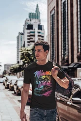 Neverless Print-Shirt Herren T-Shirt Miami Beach USA Rosa/Schwarz