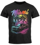 Neverless Print-Shirt Herren T-Shirt Miami Beach USA Rosa/Schwarz