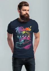 Neverless Print-Shirt Herren T-Shirt Miami Beach USA Dunkelblau/Blau