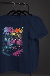Neverless Print-Shirt Herren T-Shirt Miami Beach USA Dunkelblau/Blau