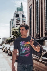 Neverless Print-Shirt Herren T-Shirt Miami Beach USA Dunkelblau/Blau