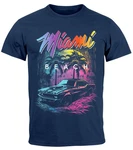 Neverless Print-Shirt Herren T-Shirt Miami Beach USA Dunkelblau/Blau