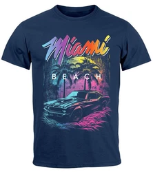 Neverless Print-Shirt Herren T-Shirt Miami Beach USA Dunkelblau/Blau