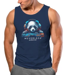 Neverless Tanktop Herren Panda Motiv Musik Techno Dunkelblau/Braun