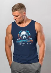 Neverless Tanktop Herren Panda Motiv Musik Techno Dunkelblau/Braun