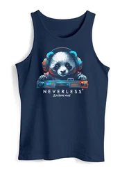 Neverless Tanktop Herren Panda Motiv Musik Techno Dunkelblau/Braun