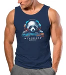 Neverless Tanktop Herren Panda Motiv Musik Techno Dunkelblau/Braun