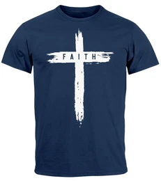 Print-Shirt Herren T-Shirt Printshirt Aufdruck Kreuz Cross Faith Glaube mit Print