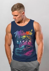 Neverless Tanktop Herren Miami Beach USA Oldtimer Car Print Dunkelblau/Blau/Lila