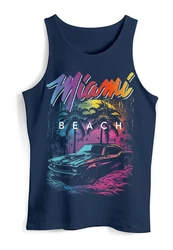 Neverless Tanktop Herren Miami Beach USA Oldtimer Car Print Dunkelblau/Blau/Lila