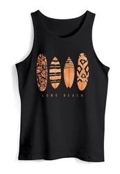 Neverless Herren Tanktop Surfing Fashion Aufdruck Long Beach Surfboard Rot/Schwarz/Orange/Lila/Braun/Dunkelblau
