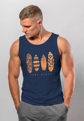 Neverless Herren Tanktop Surfing Fashion Aufdruck Long Beach Surfboard Dunkelblau/Blau/Rot