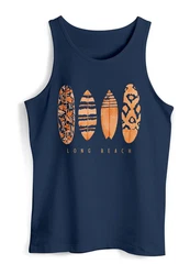 Neverless Herren Tanktop Surfing Fashion Aufdruck Long Beach Surfboard Dunkelblau/Blau/Rot