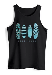 Neverless Herren Tanktop Surfing Fashion Aufdruck Long Beach Surfboard Schwarz/Blau/Türkis