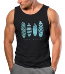 Neverless Herren Tanktop Surfing Fashion Aufdruck Long Beach Surfboard Schwarz/Blau/Türkis
