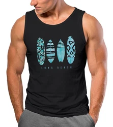 Neverless Herren Tanktop Surfing Fashion Aufdruck Long Beach Surfboard Schwarz/Blau/Türkis