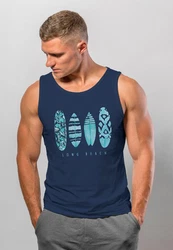 Neverless Herren Tanktop Surfing Fashion Aufdruck Long Beach Surfboard Blau/Dunkelblau/Türkis/Hellblau