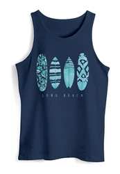 Neverless Herren Tanktop Surfing Fashion Aufdruck Long Beach Surfboard Blau/Dunkelblau/Türkis/Hellblau