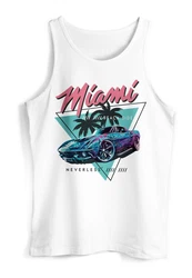 Neverless Tanktop Herren Tank-Top Bedruckt Miami Beach Surfing Motiv Blau/Rosa/Weiß