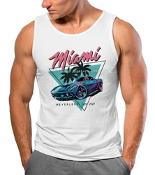 Neverless Tanktop Herren Tank-Top Bedruckt Miami Beach Surfing Motiv Blau/Rosa/Weiß