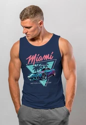 Neverless Tanktop Herren Tank-Top Bedruckt Miami Beach Surfing Motiv Dunkelblau/Blau