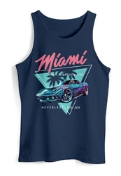 Neverless Tanktop Herren Tank-Top Bedruckt Miami Beach Surfing Motiv Dunkelblau/Blau