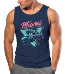 Neverless Tanktop Herren Tank-Top Bedruckt Miami Beach Surfing Motiv Dunkelblau/Blau