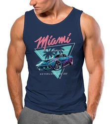 Neverless Tanktop Herren Tank-Top Bedruckt Miami Beach Surfing Motiv Dunkelblau/Blau