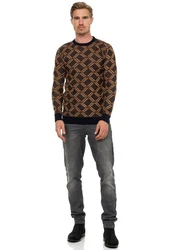 Rusty Neal Strickpullover Orange/Schwarz/Braun/Rot