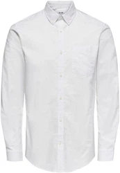 ONLY & SONS Langarmhemd NEIL LIFE ORGANIC OXFORD Weiß/Grau/Creme