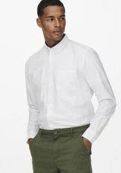 ONLY & SONS Langarmhemd NEIL LIFE ORGANIC OXFORD Weiß/Grau/Creme