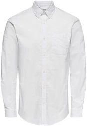 ONLY & SONS Langarmhemd NEIL LIFE ORGANIC OXFORD Weiß/Grau/Creme