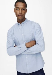 ONLY & SONS Langarmhemd NEIL LIFE ORGANIC OXFORD Hellblau/Blau