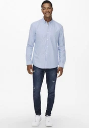 ONLY & SONS Langarmhemd NEIL LIFE ORGANIC OXFORD Hellblau/Blau
