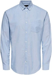 ONLY & SONS Langarmhemd NEIL LIFE ORGANIC OXFORD Hellblau/Blau