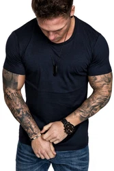 Amaci&Sons T-Shirt LANCASTER Basic Crew Neck Dunkelblau/Hellblau/Schwarz