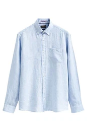 Businesshemd Slim Fit Leinenhemd mit Besatz und Sportmanschette (1-tlg)
