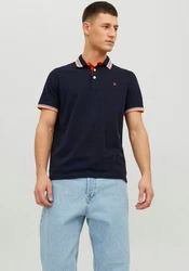 Jack & Jones Poloshirt JJEPAULOS POLO SS NOOS nachtblau/orange/weiß