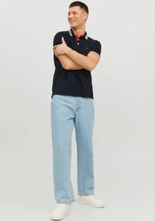 Jack & Jones Poloshirt JJEPAULOS POLO SS NOOS nachtblau/orange/weiß