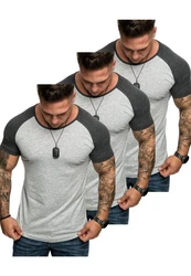 Amaci&Sons T-Shirt OMAHA 3er-Pack Herren Basic Oversize Raglan Hellgrau/Grau/Dunkelgrau