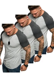 T-Shirt 3. OMAHA 3er-Pack T-Shirts (3er-Pack) Herren Basic Oversize Kontrast Raglan T-Shirt