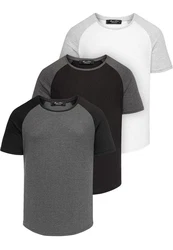 Amaci&Sons T-Shirt OMAHA 3er-Pack Herren Basic Oversize Raglan Dunkelgrau/Grau/Hellgrau/Schwarz