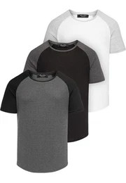 T-Shirt 3. OMAHA 3er-Pack T-Shirts (3er-Pack) Herren Basic Oversize Kontrast Raglan T-Shirt