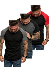 Amaci&Sons T-Shirt OMAHA 3er-Pack Herren Basic Oversize Raglan Lila/Schwarz/Dunkelgrau/Grau/Rot/Mischfarben