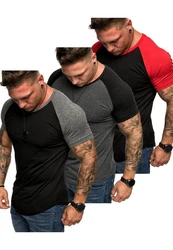 Amaci&Sons T-Shirt OMAHA 3er-Pack Herren Basic Oversize Raglan Lila/Schwarz/Dunkelgrau/Grau/Rot/Mischfarben
