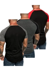 Amaci&Sons T-Shirt OMAHA 3er-Pack Herren Basic Oversize Raglan Lila/Schwarz/Dunkelgrau/Grau/Rot/Mischfarben