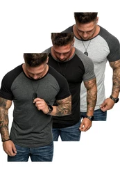 Amaci&Sons T-Shirt OMAHA 3er-Pack Herren Basic Oversize Raglan Dunkelgrau/Grau/Lila/Schwarz